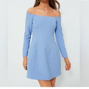 Tuckernuck Off-the-Shoulder Long Sleeve Mini Dress in Sky Blue